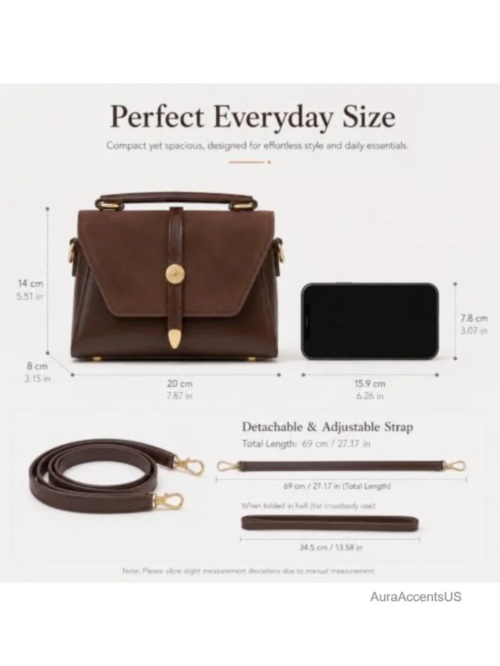 Faux Leather Crossbody Purse with Top Handle, Adjustable Strap, Small Satchel